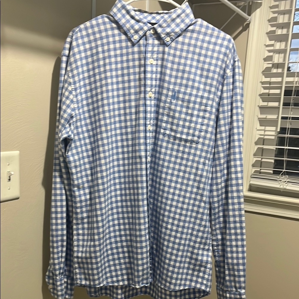 Johnnie-O Men’s Blue and White Checkered Shirt Size Large